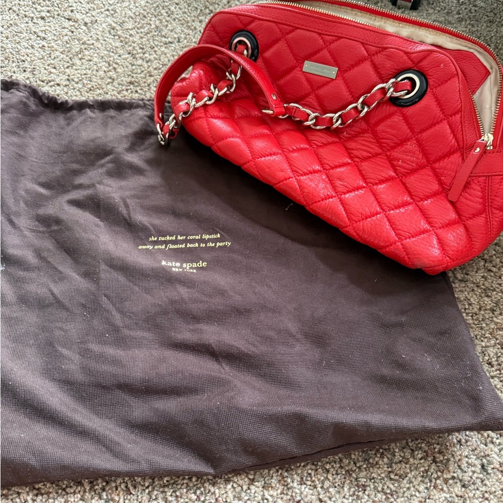 Damaged Kate Spade Red Quilted Shoulder Bag with Silver Chain